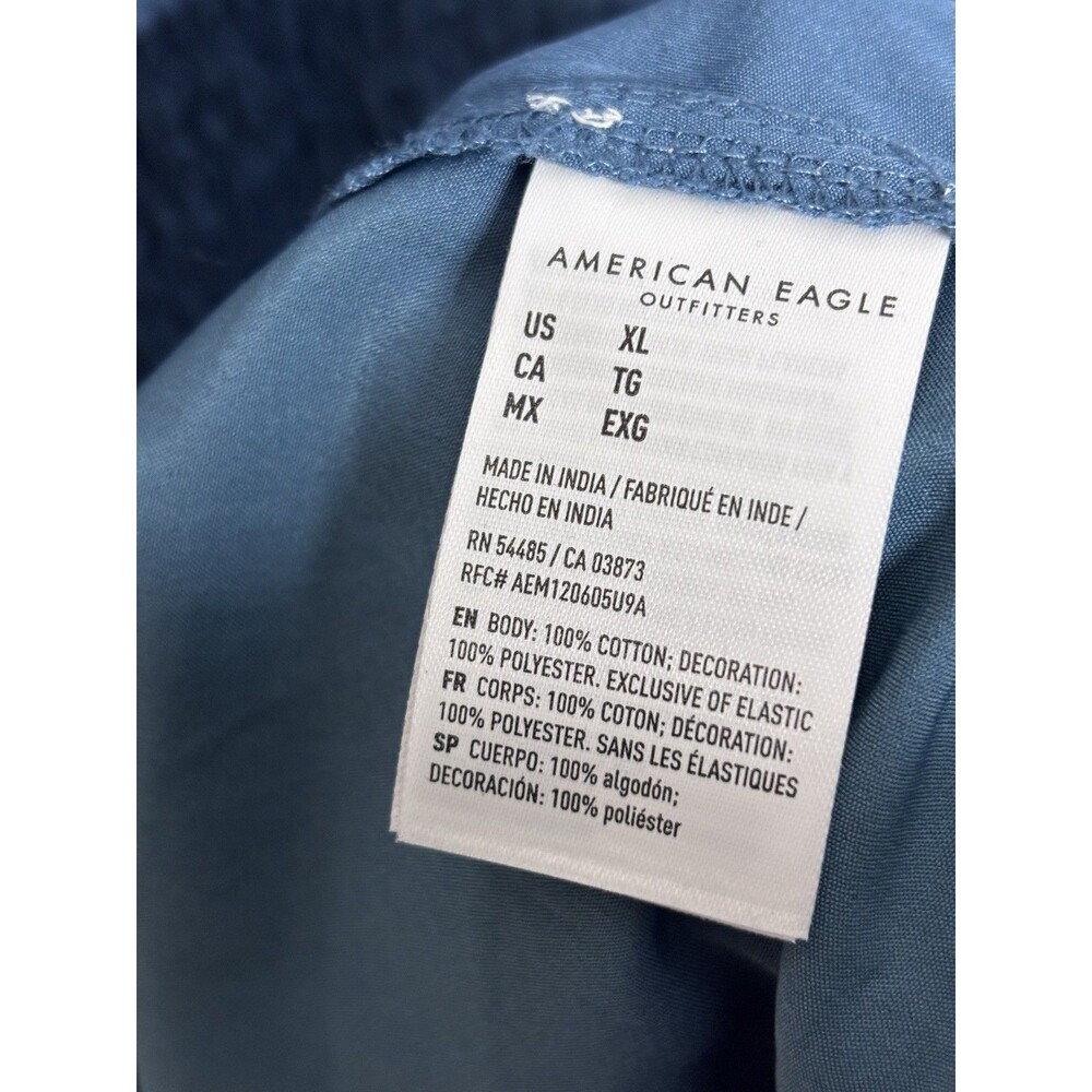 American Eagle  Smocked Bodice Eyelet hem Midi Cottagecore Dress XL blue NWT - Picture 7 of 8
